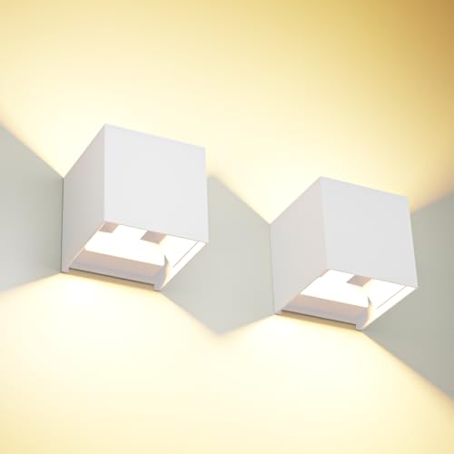 Voltix 2 Pezzi Applique da Parete Esterno Interno LED 12W 3000k, Lampada da Muro Moderna Impermeabile, Lampade da Esterno Quadrata BIANCO (Bianco Caldo - 3000K)