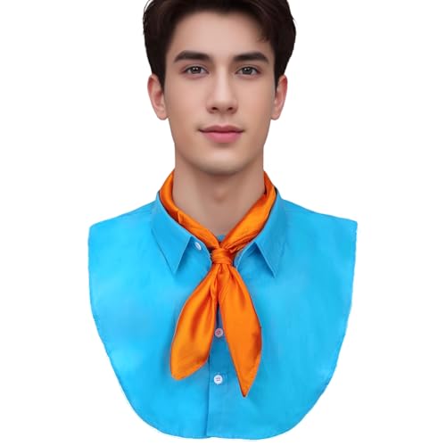 Mens Classic Movie Orange Scarf and Men blue Fake Collar Birthday Party Costume Cosplay Accessory set (Blue)