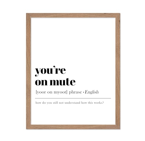 Poster Master Vintage Typography Poster - Retro Dictionary Print - Definition of You're on Mute, Book Page, Funny - Gift for Colleague, Friend - Wall Decor for Home, Office, 8x10 Beige Framed