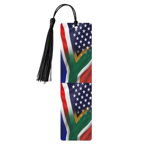 American and South African Flag 5pcs Wooden Bookmarks with Holes and Tassels, Book Accessories for Book Lovers Writers Readers Men Women
