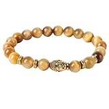 PATKAW Pulsera Elástica Cuentas de Piedra Natural Dorada para Mujer de Ojo de Suerte y Protección, Fácil de Poner y Quitar, Estilo Elegante