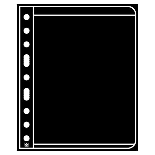 Lighthouse - Vario Stamp Pages for Stamp Albums, Black 9-Hole Binder Pages with 1 Pocket for Stamp Collection - Pack of 5