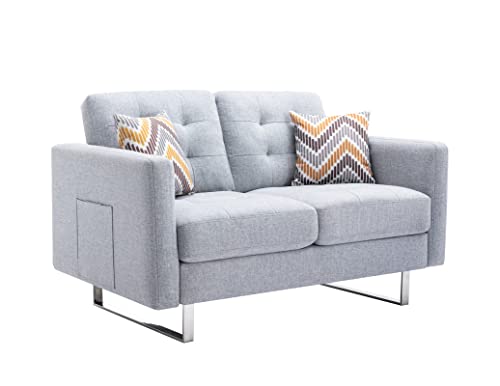 Óbidos 2-Piece Living Room Set With Metal Legs And Pillows Included In Linen Fabric (Light Gray) #TOP2