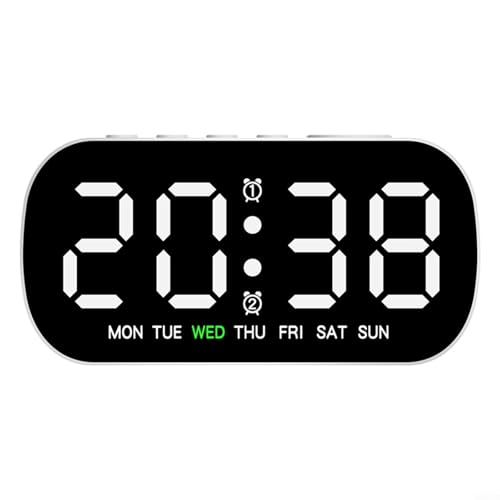 Startbuymore Reloj despertador digital de pantalla, reloj digital multifuncional con tres niveles de ajuste de brillo para sala de estar, dormitorio, escritorio, escuela (blanco)