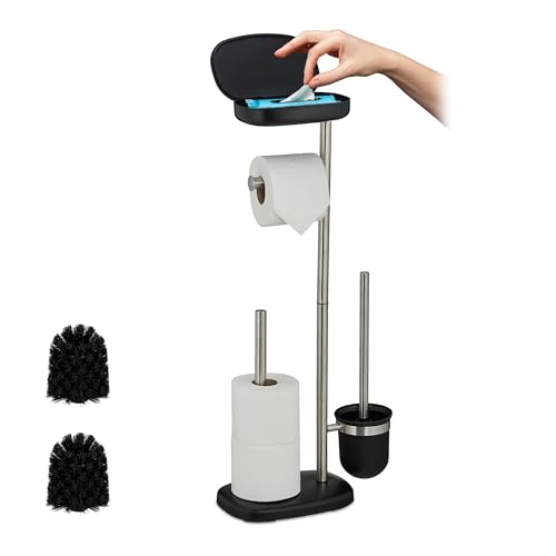 Relaxdays Serviteur WC, Non Fixe, Brosse WC, Porte-Brosse, pour Faire Une réserve de Rouleaux, HxLxP : 69x31x16 cm, Noir