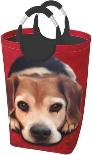 ビーグル犬のファインアート 撥水布製洗濯物用かご シンプルおしゃれ収納袋 折りたたみ丸型収納ボックス