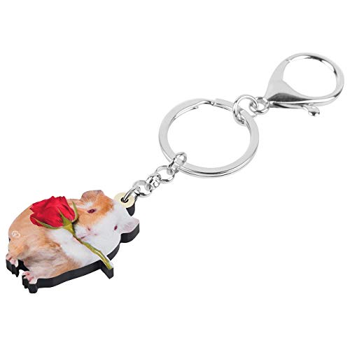 WEVENI Acrylic Valentines Day Rose Guinea Pig Keychain Accessories Novelty Jewelry For Women Girl3
