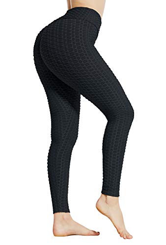syoss TIK Tok Leggings for Women Butt Lift, Sexy Anti-Cellulite Scrunch Honeycomb Texture Booty Lifting High Waisted Tummy Control Workout Yoga Pants, for Around The House. Black L