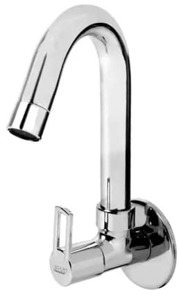 SPAZIO Oxy Collection Sink Cock/Sink Faucet/Kitchen Tap for Hot/Cold Water with 360 Degree Revolving Spout, Wall Flange & Aerator Foam Flow - Pack of 1