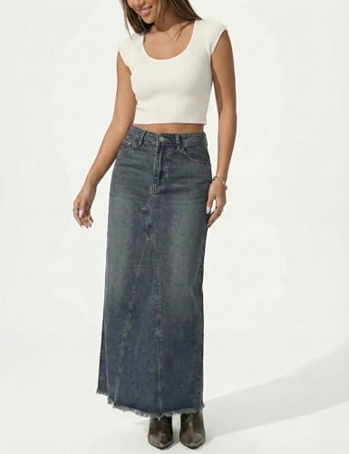 Image of ODDMONKEY Women High Waist Denim Skirt | Skirt for Women | Long Straight Fit Skirt |Long Skirt for Women
