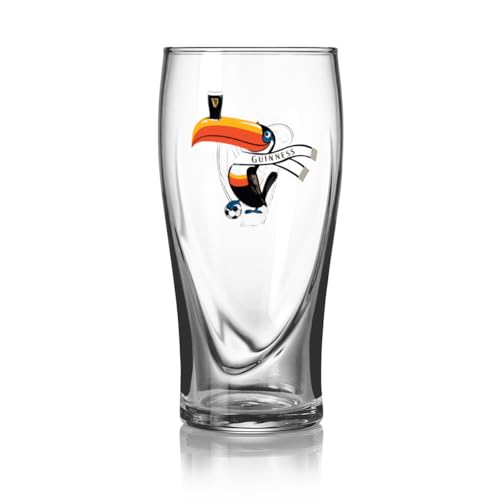 Image of Guinness Official Gravity Beer Pint Glasses 2 Pack - Special Edition Soccer Toucan Design - Large 20oz Heavy Duty Irish Stout Glasses - Set of 2 Collectible Football Fan Glassware