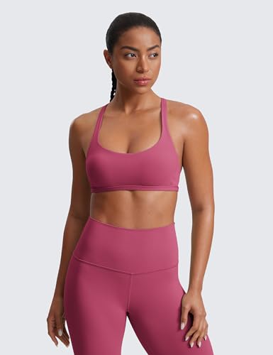 Image of CRZ YOGA Naked Feeling Criss-Cross Sports Bra | Light Support, Removable Pads, Yoga, Sleek, Strappy Back, Scoop Neck, for Women
