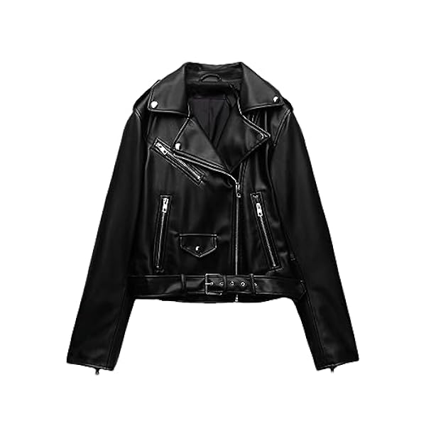 Adhdyuud Vrouwen Motorfiets Faux Lederen Jas Herfst Streetwear Revers Rits Pu Jas Slanke Zwarte Uitloper