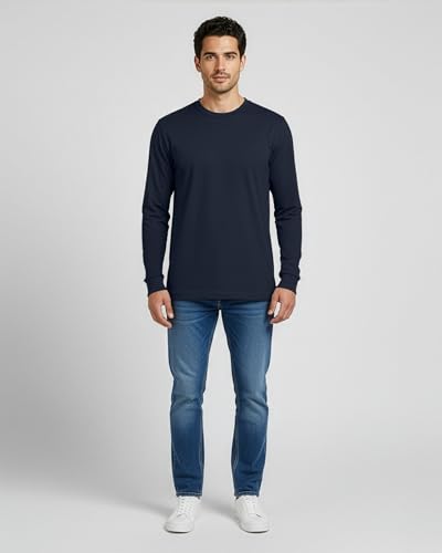 Image of Real Essentials 4 Pack: Men's Cotton Long Sleeve Crew Neck T-Shirt - Soft Work Casual Jersey Tees