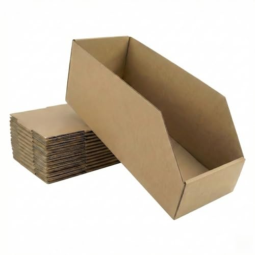 STRBOXONG Paquete de 7 Gavetas de Cartón Grandes 50x19x20cm, Cajas de Almacenaje Abiertas para Estanterías Profundas, Organizador Taller, Almacén y Garaje, Cartón Corrugado Extra Duro