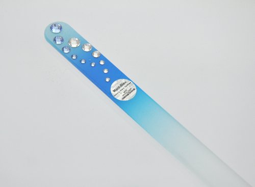 Genuine Czech, Etched, Crystal Glass, 2-tone Blue 5.5 Inch File with Comet Design Blue /Clear Swarovski Crystals , Manicure/pedicure File