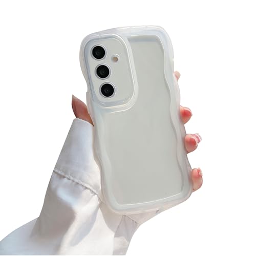 KOOLRIVER・Galaxy S24FE ケース 波状 半透明 TPU シンプル TPU ソフトケース ストラップ穴 かわいい サムスン ギャラクシー S24 FE(クリアホワイト)