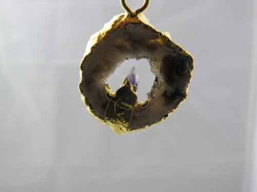Agate Pendant Nature Druzy Agate Picture Texture With Gold Bezel Necklace Charms One Hook #TOP18