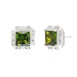 Sonateomber Silver Square Cubic Zirconia Moissanite Stud Earrings for Women, Sparkly Olive Green Peridot Rhinestone August Birthstone Earings Birthday Prom Wedding Accessories Fashion Jewelry Gift