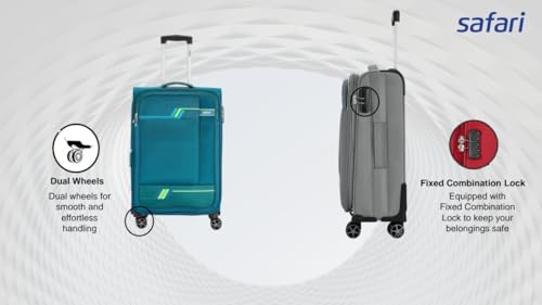 Image of Safari Stream Soft-Sided Polyester 5 Years Warranty 8 Wheel Luggage Set of 3 Trolley Bags (59+71+81 Cm) (Blue)