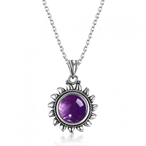 Amatista natural para mujer 925, collar con colgante en forma de sol, joyería de regalo hecha en China