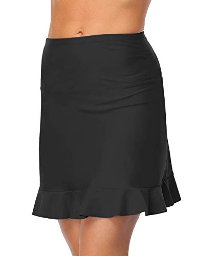 Hilor Women's High Waisted Swim Bottom Athletic Swimsuits Tankini Skirt With Panty Ruffled Hem Black 16 #TOP5