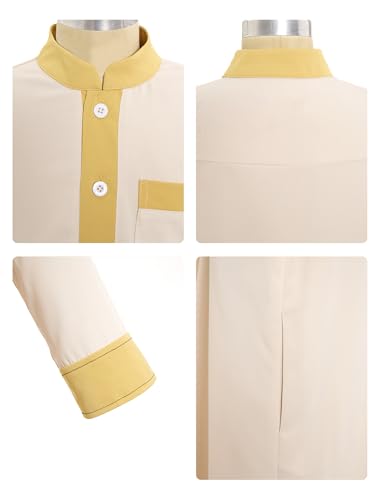 Image of OBEEII Boy's Muslim Arab Solid Color Thobe Long Sleeve Kaftan Embroidered Robe Islamic Arabic Abaya Thobe