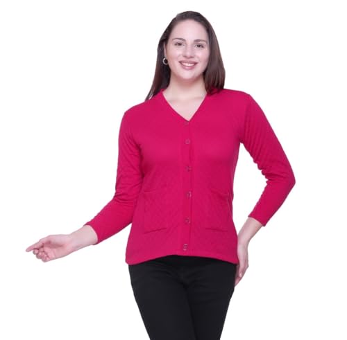 Image of Women Sweater for Winters Woolen Acrylic Full Sleeve V-Neck Cable Design Cardigan Sweater for Women Winter Woollen Stylish