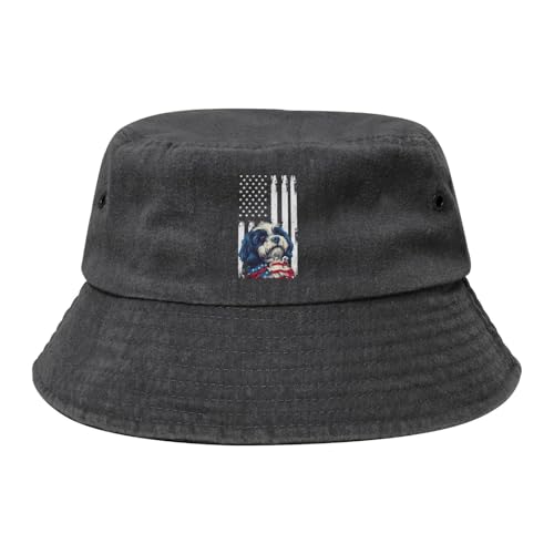 Qauirfe Havanese Dog American Flag Fashion Cowboy Denim Fisherman Hat Outdoor Fishing Cap Sun