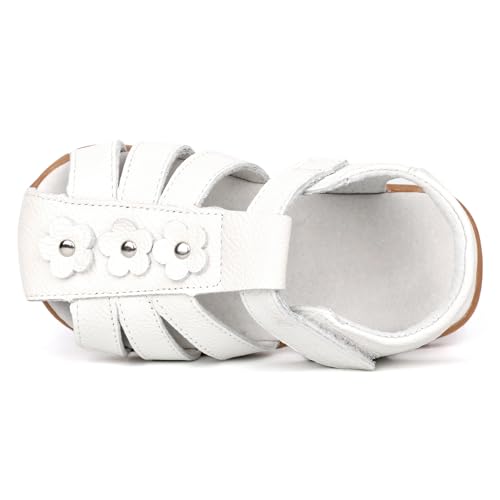 Image of Femizee Toddler Girls Leather Dress Sandals with Adjustable Strap | Toddler /Little Kids, Leather upper, Cushioned footbed, Hook-and-loop, Flexible Sole, Dressy summer occasions, Princess-style