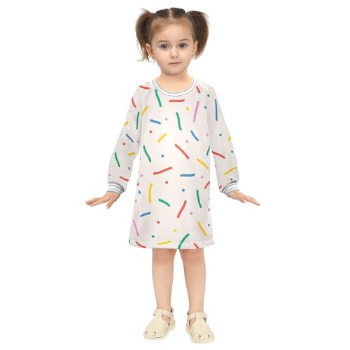 Fun Color Line Girls Dresses Long Sleeve Sweatshirt Dress for Girls Winter Toddler Casual A Line Dresses Size 2-8T4