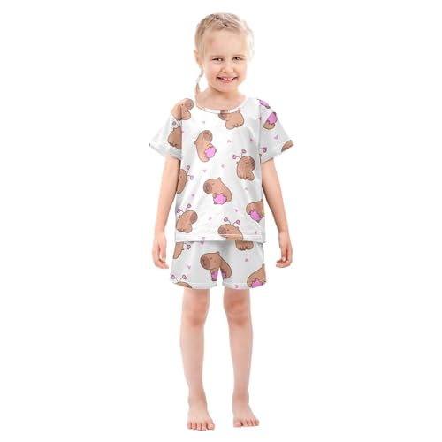 Pajama Short Sets Cute Cartoon Kawaii Capybara Soft Cotton Summer Sleepwear 2 Piece PJS Size 5-14T4