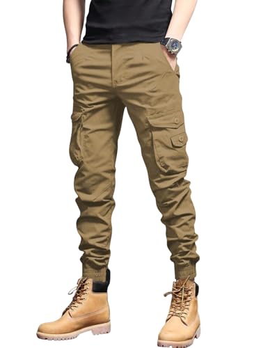 LERIYA Fashion Men's Cargo Pants with Pockets | Cotton Joggers fo...