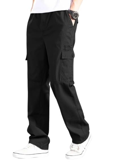 Mens Cotton Cargo Pants | Casual Trousers for Men | Drawstring Waist Pant | Comfortable Lower for Men-picture-48