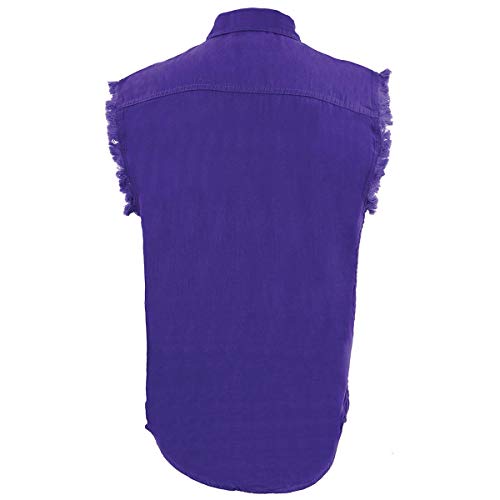 Milwaukee Leather DM1006 Men's Purple Lightweight Denim Shirt with with Frayed Cut Off Sleeveless Look - 3X-Large by Milwaukee Leather - Image 7