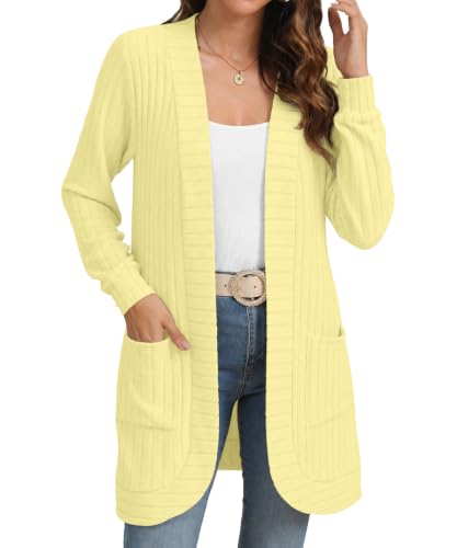Image of YSYOKOW Cardigan Sweaters for Women Long Sleeve Open Front with Pockets | Long Cardigans for Women Lightweight Soft Casual Dressy Loose Fit Cardigan Sweater with Pockets for Work and Office