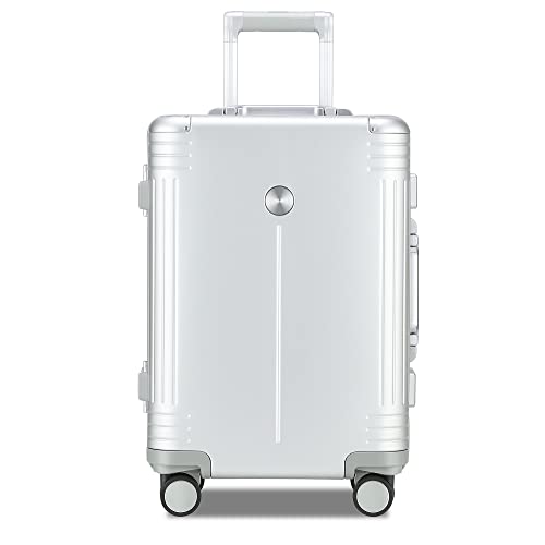 Image of Verage Luxe Birmingham Zipperless Aluminium Luggage with Dual TSA Clasp Lock, Telescopic Handle & 360 Spinner Wheels - Carry-On Suitcase for Business & Travel (Silver)