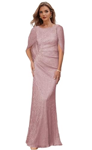 Mermaid Mother of The Bride Dresses with Cape Glitter Evening Dress for Women Long Formal Party Gown