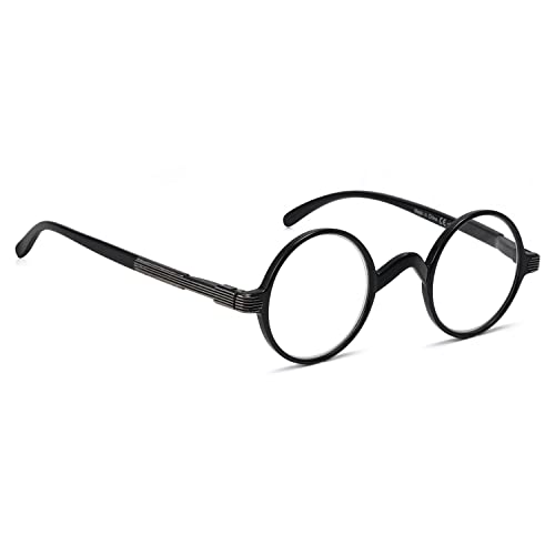 BLUELESS Vintage Round Eyeglasses Professor Readers (Black)