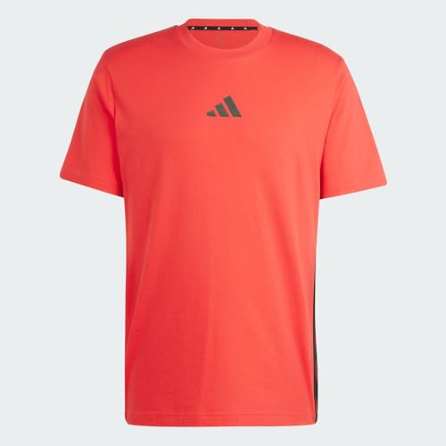 adidas Uomo Essential Three Stripes Single Jersey Shirt, Pure Ruby/Black, M
