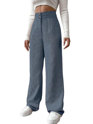 Image of Women's Wide Leg Bottomwear with Pocket || Corduroy Mid Rise Loose & Relaxed Fit Casual Korean Baggy Trousers for Woman Elegant Workwear for Office, College & Events