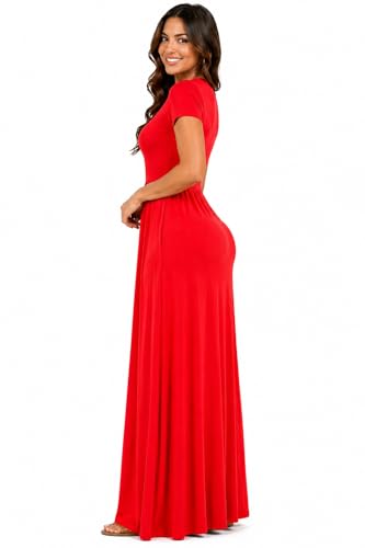 Image of AUOMITH Women's 2026 Summer Short Sleeve Empire High Waist Long Maxi Dress with Pockets