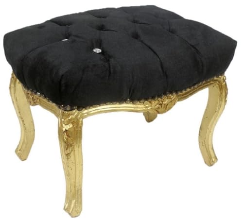 Casa Padrino Ottomane baroque noir/doré 50 x 40 x H. 35 cm - Tabouret baroque fait main avec strass - Meuble de style baroque
