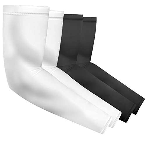 flintronic Arm Sleeves, 4Paar Unisex Wärmer UV-Schutz Ärmel UPF 50, Rutschfest Kühlung Armlinge Feuchtigkeitsableitende zum Bedecken der Arme für Laufen, Reiten, Golf, Basketball(Schwarz+Weiß)
