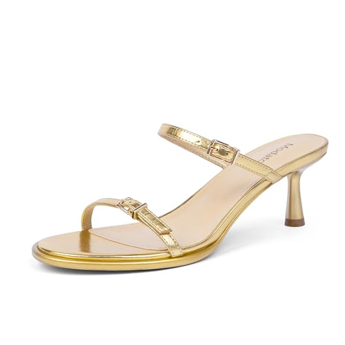 Image of Modatope Two Strap Heeled Sandals for Women Kitten Heel Rounded Toe Heels Women Slip on Open Toe Sandals