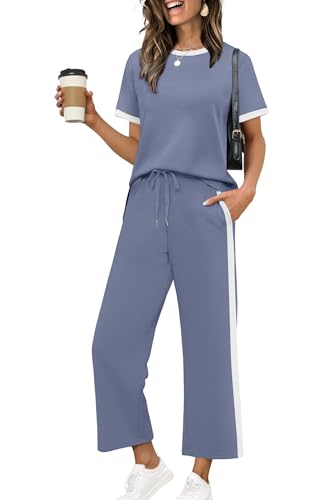 Image of XIEERDUO Women's Side Slit Lounge Sets 2026 Fashion 2 Piece Travel Outfits Cozy Loungewear Wide Leg Tracksuits S-3XL
