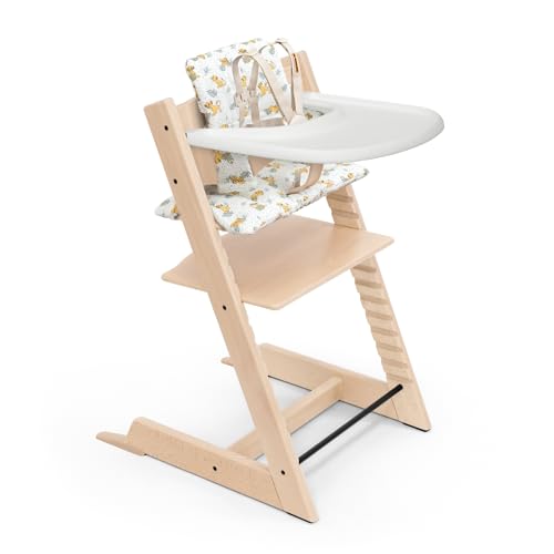 Stokke Tripp Trapp High Chair 2 (Natural), Cushion 2 (Disney Lion King Jungle) + Stokke Tray (White) - Includes Chair + Baby Set with Removable Harness for Children 6-36 Months