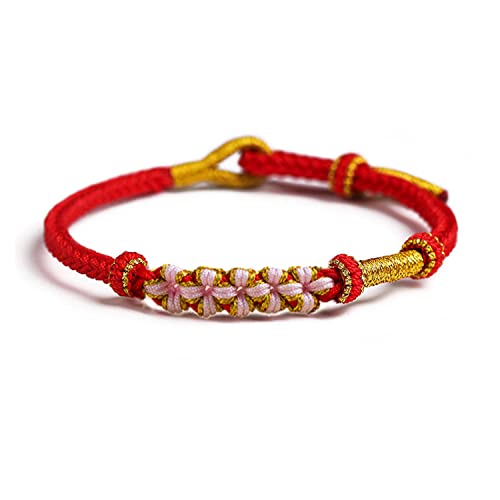 MENGLINA Fashion Women Men Handmade Chinese Spring Peach Blossom Knot Flower Charm Feng Shui Lucky Red Rope Bracelet Half-finished DIY Jewelry Accessories Couple Bracelets (Red,15)