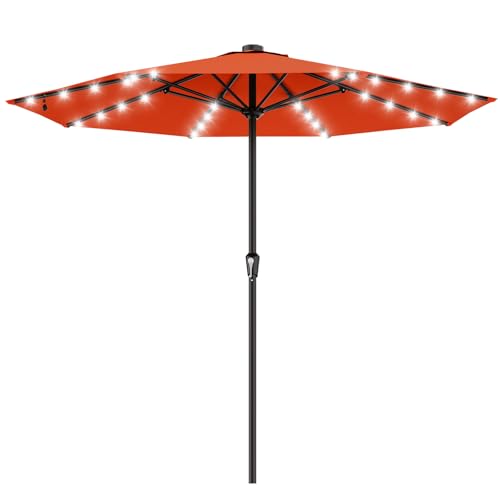 Image of AreShark 11FT Large Patio Umbrella with Solar Lights, Lighted Solar Umbrella with Crank, Outdoor Table Market Umbrellas for Garden, Deck, Backyard, Pool and Beach, Orange