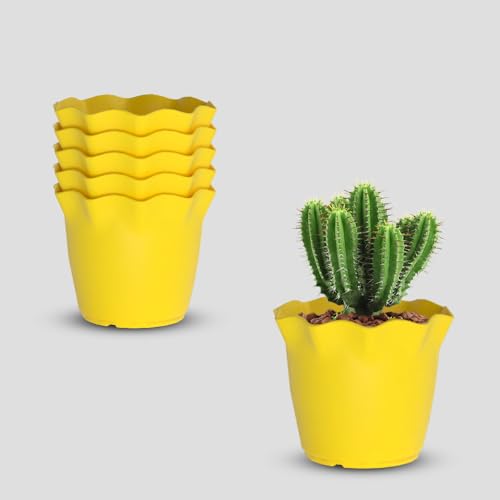 Image of YUCCABE ITALIA SHERA 6 Inch Plastic Flower Pot 6 Piece Set of Unbreakable Round Shape Planter for Home Garden Seedling, Indoor and Outdoor (Yellow)